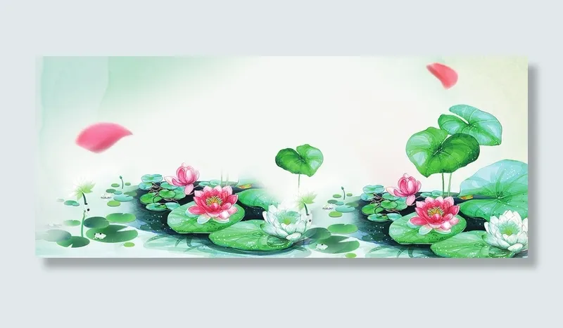 中国风大气荷花荷叶绿色背景高清