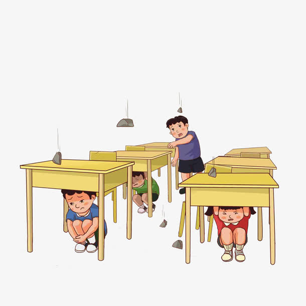 上课地震时应该躲在桌子下免抠