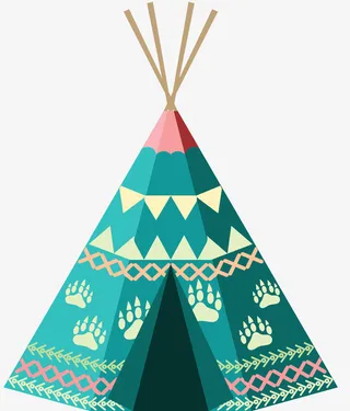 蓝绿色矢量人工制作帐篷免抠