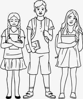 手绘线条三个学生免抠