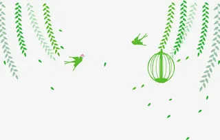 绿色卡通春天花藤燕子设计免抠