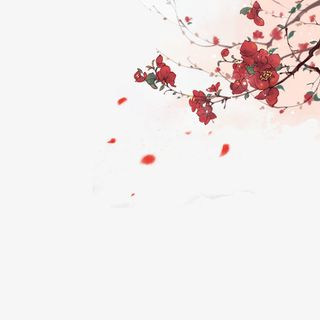 手绘古风落花设计素材免抠