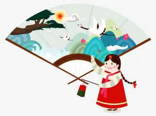 小女孩介绍扇子免抠