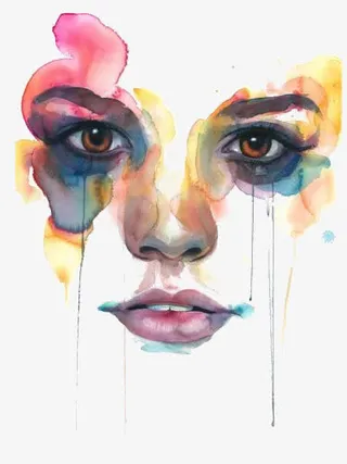 水彩女人面部免抠