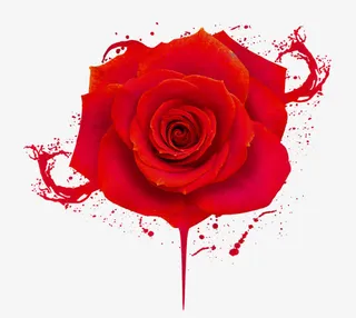 水墨红色玫瑰免抠
