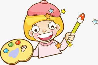 手绘画家女孩免抠