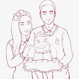 紫色线条全家福人物免抠