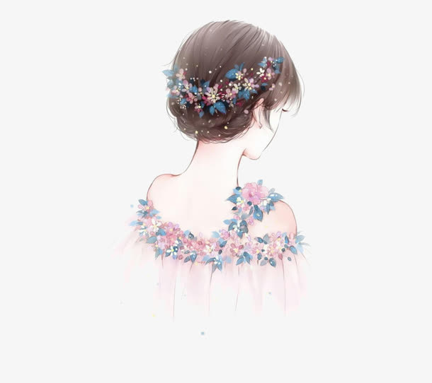 文艺小清新女孩背影图片免抠