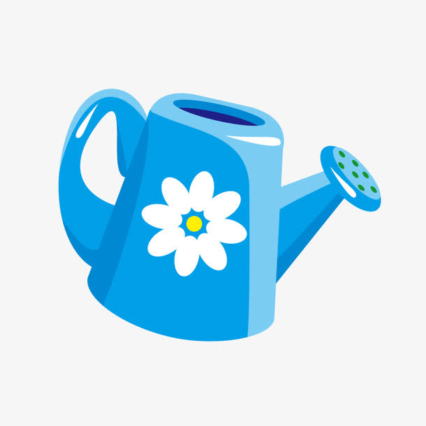 蓝色矢量卡通洒水壶免抠
