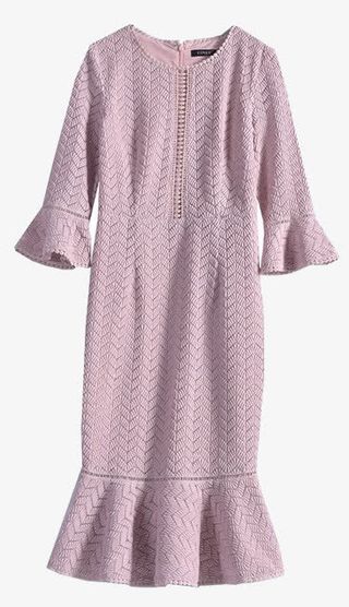 秋冬藕粉色荷叶袖裙免抠