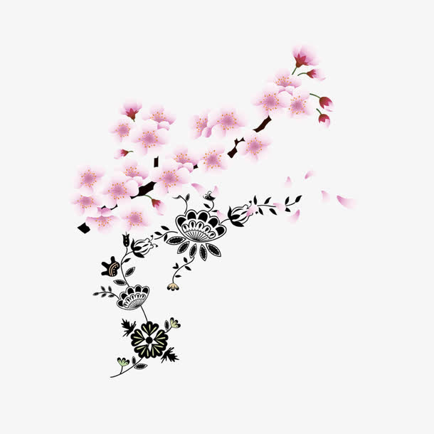 手绘一簇梨花花瓣素材免抠