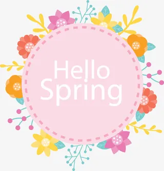 你好春天春花花环免抠