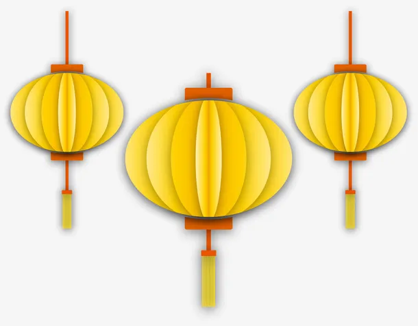 春节金色折纸灯笼免抠