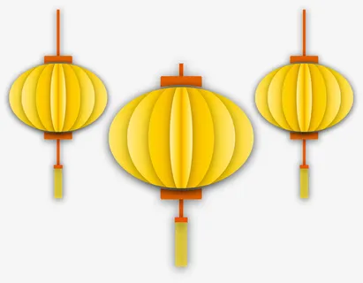 春节金色折纸灯笼免抠