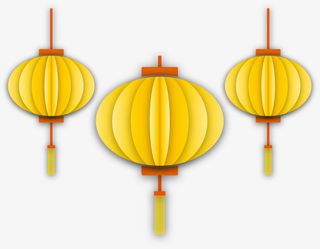 春节金色折纸灯笼免抠