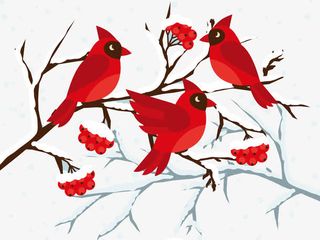 冬季下雪树枝小鸟卡通素材免抠