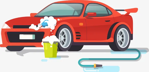 立体红色清洗车辆免抠
