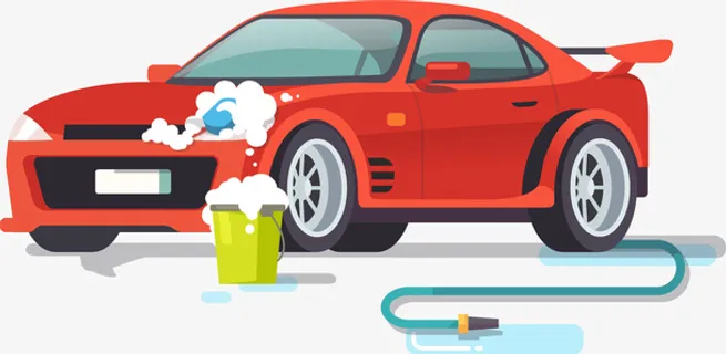 立体红色清洗车辆免抠