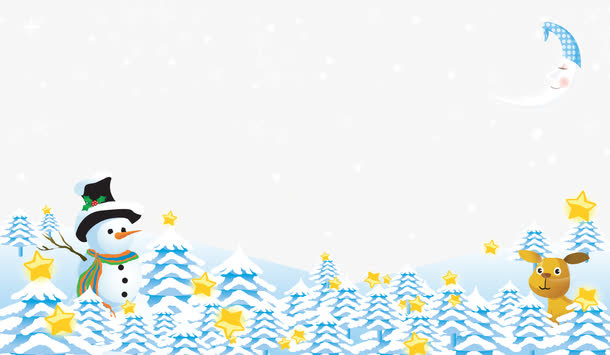 冬天雪人月亮星星免抠
