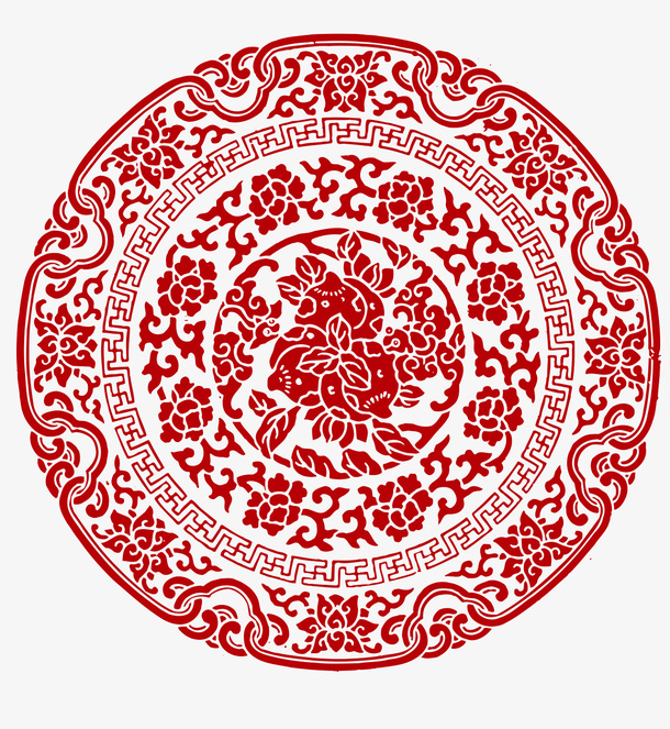 中国风圆形窗花免抠