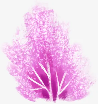 粉色卡通花树手绘人物免抠