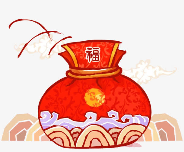 矢量卡通中国风云海山石福袋免抠