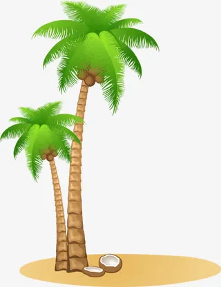 手绘卡通绿色椰林免抠