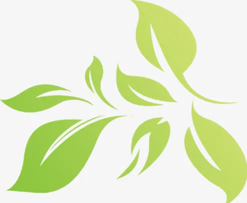 手绘黄绿色渐变树叶装饰免抠