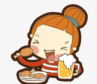 唯美卡通小人吃美食鸡腿啤酒免抠