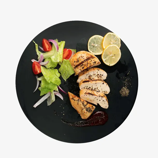 黑色碟子上的美食免抠