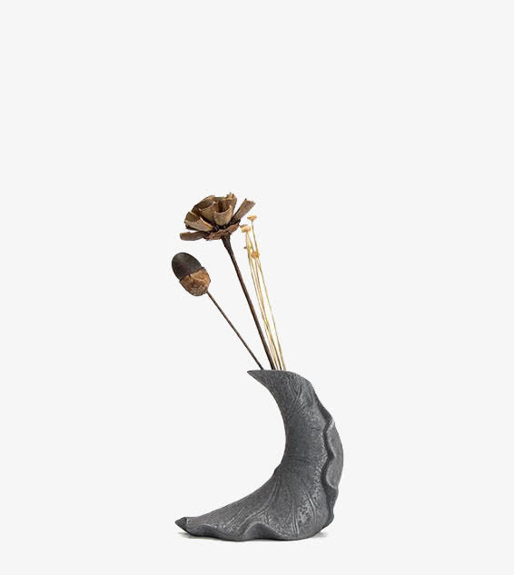银斑荷叶花器免抠