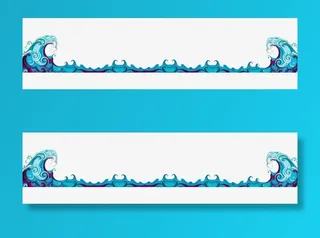 蓝色浪花边框免抠