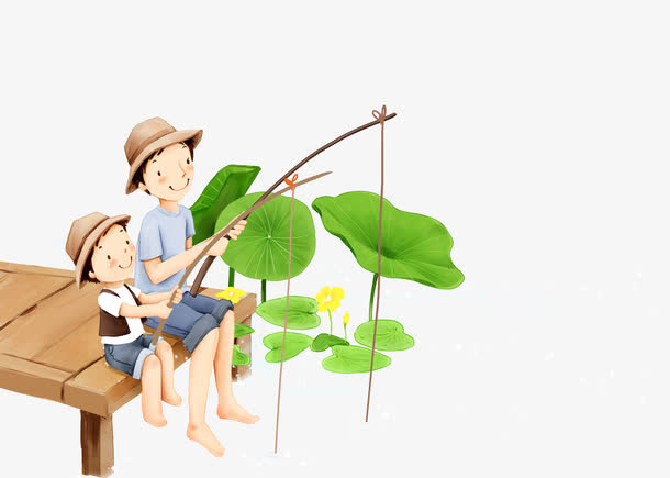 父亲节父子钓鱼乐免抠