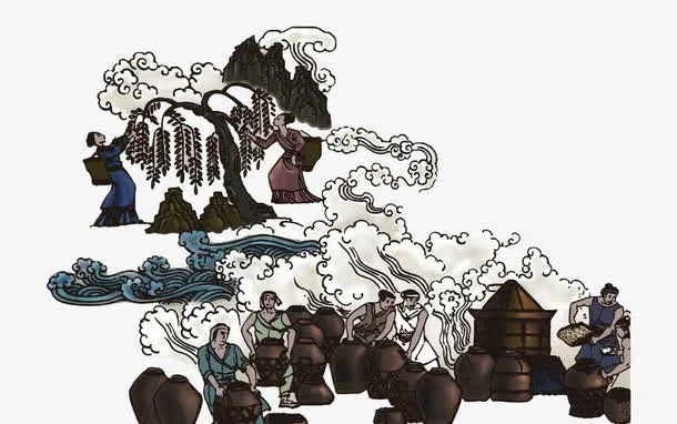中国风古代酿酒图插图元素免抠