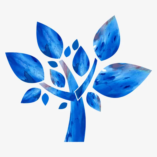 蓝色手绘阔叶小树免抠