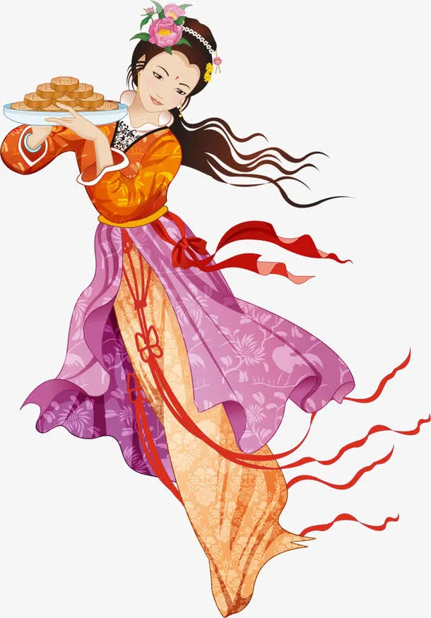 中秋节名族姑娘端着月饼免抠