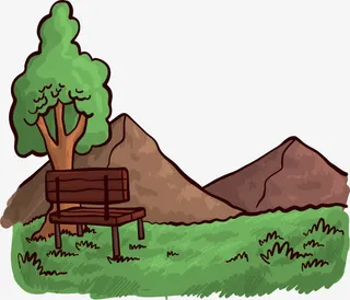 手绘林中长凳免抠