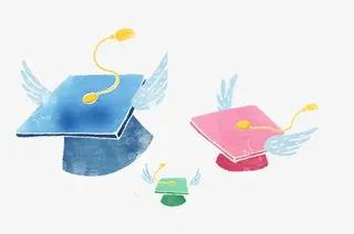 手绘水彩插图毕业季装饰插图带翅免抠