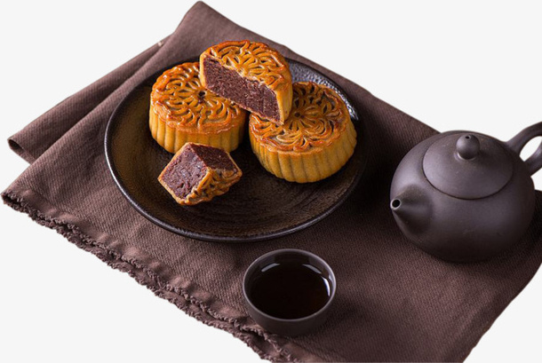 月饼茶中秋元素免抠