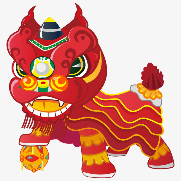 火红新年卡通狮子免抠