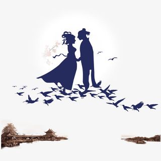 七夕牛郎织女相会剪影下载免抠