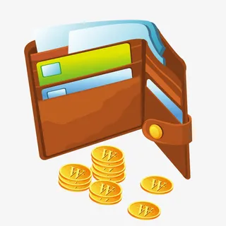 棕色钱包和硬币简图免抠