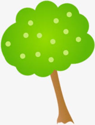 手绘绿色渐变卡通大树免抠