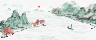 中国风风格山水画免抠
