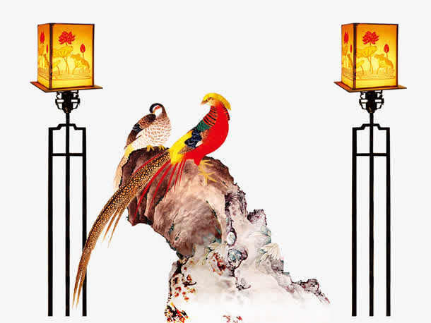 锦鸡荷花灯免抠