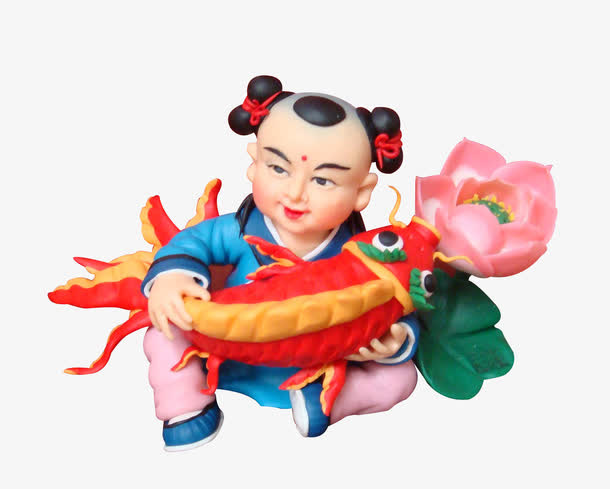 面塑小孩抱鲤鱼免抠