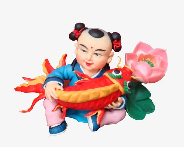 面塑小孩抱鲤鱼免抠