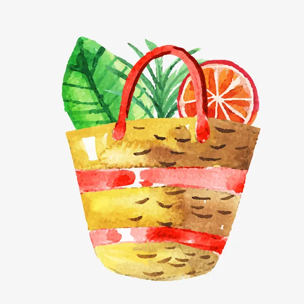 手绘竹篮矢量图装饰免抠