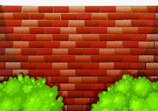 矢量红砖围墙与草丛免抠