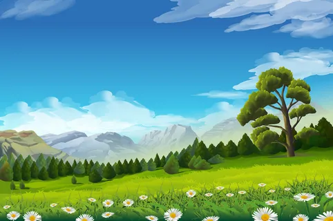 春天蓝天白云草原山脉高清